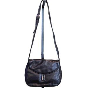 Vintage Leather Co. Liz Claiborne Black Leather Shoulder Bag W Silver Hardware
